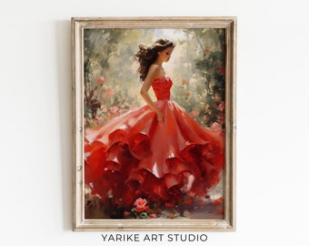 Woman in Red Dress Painting | Vintage Portrait Art (Digital Download)