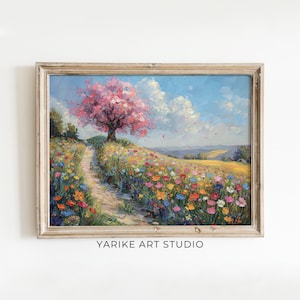 Spring Wildflower Meadow | Printable Wildflower Field Oil Painting | Vintage Landscape Art Print | Country Field Wall Art | DIGITAL | 663