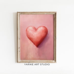 Valentines Day Pink Heart Print Valentines Wall Art Vintage Valentines Day Decor Romantic Wall Art Primitive Valentines Day Gift For Her 434