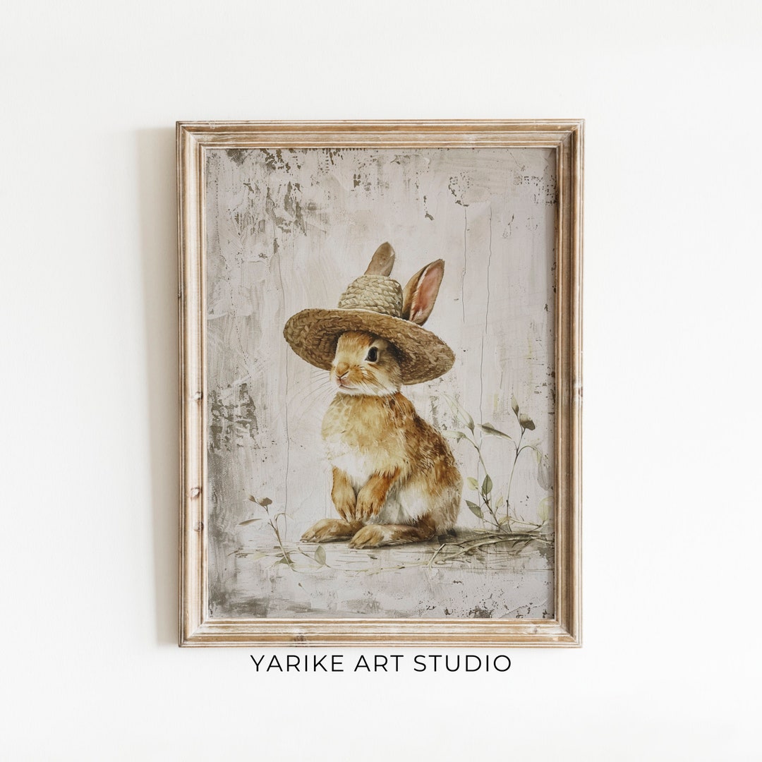 Rustic Easter Bunny Print, Cottagecore Animal Wall Art (digital ...