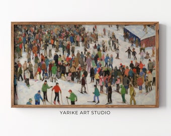 Winter Ski Painting Frame TV Art | Colorful Holiday Scene (Digital Download)