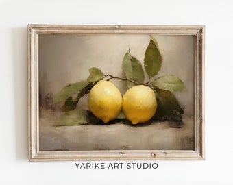 Moody Lemons Painting Vintage Fruit Still Life Kitchen Home Decor Antique Oil Painting Country Kitchen Wall Art PRINTABLE Digital | 303-AI