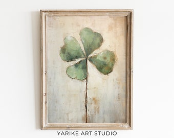 Rustic Four Leaf Clover Print, St Patricks Day Wall Decor (Digital Download)