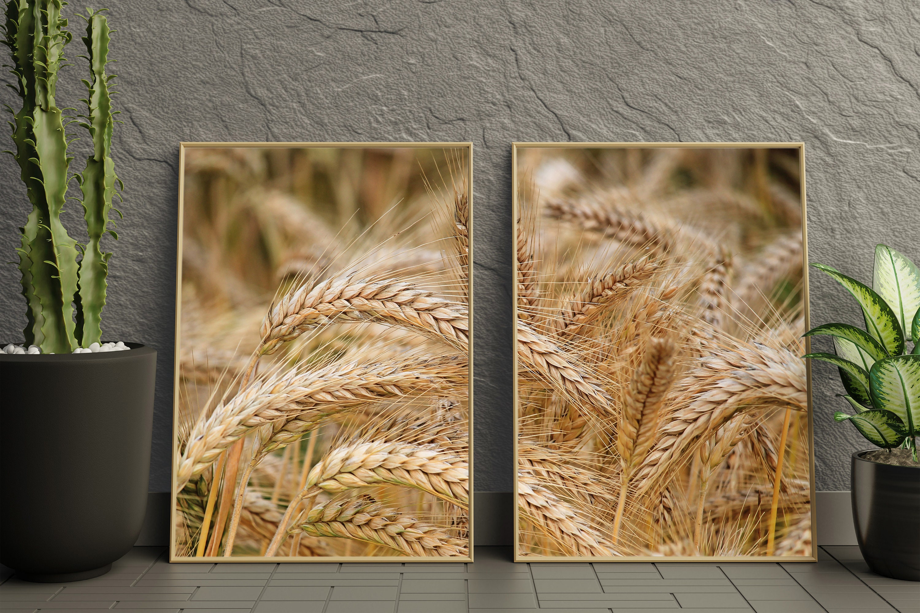 Set of 2 Dry Wheat Wall Art Rustic Floral Botanical Art | Etsy