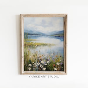 Spring Floral Print Wildflower Field Landscape Painting Spring Decor Vintage Spring Printable Farmhouse Decor Easter Decor Digital Art 439