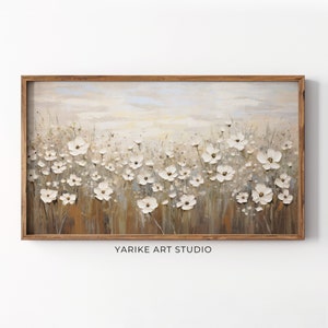Samsung Frame TV Art, Spring White Wildflower Field, Country Flowers Art, Warm Tone Wildflowers Art, Digital Download Frame TV Art, 136