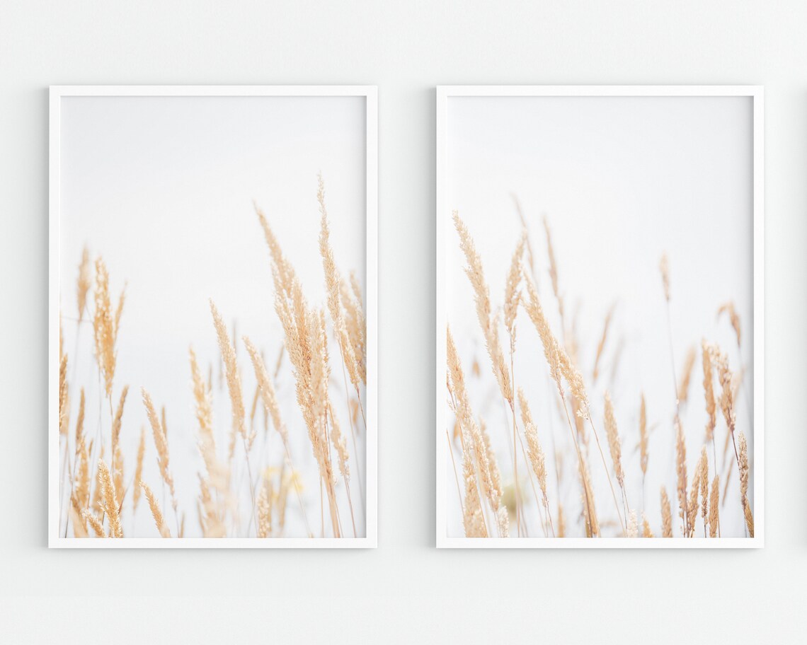 Set of 2 Dry Grass Wall Art Rustic Floral Botanical Art Etsy