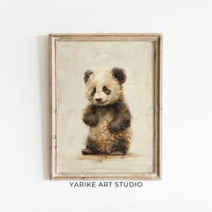 Vintage Panda Portrait Painting Rustic Wall Art Decor Vintage Farmhouse Wall Art Farm Animal Print Nursery Panda Ai Wall Art Print 649