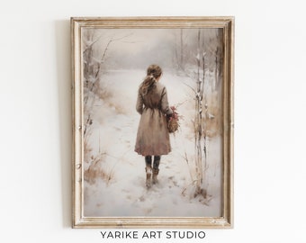 Vintage Winter Print | PRINTABLE Wall Art | Snowy Art Print | Winter Forest Landscape Painting | Winter Cottagecore Decor | 11-AI