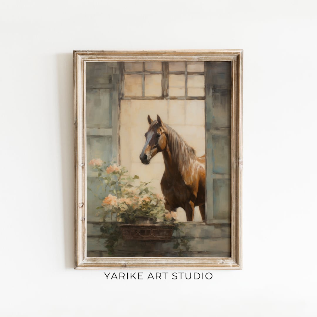 Vintage Horse Wall Art Farmhouse Oil Painting Farm Animal Print Horse ...