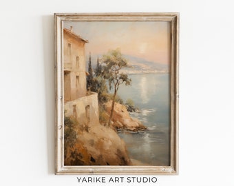 Vintage Italienische Küstenmalerei | Mediterrane Landschaftsmalerei (Digitaler Download)