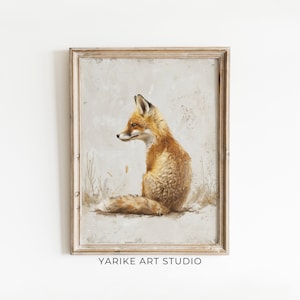 Zorro / Pintura al óleo vintage / Arte de pared de animales rústicos / Decoración de casa de campo / Impresión para guardería / Descarga digital / 595-AI