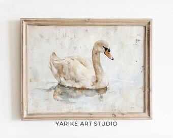 Vintage Swan Portrait Print, Rustic Farmhouse Wall Art (Digital Download)