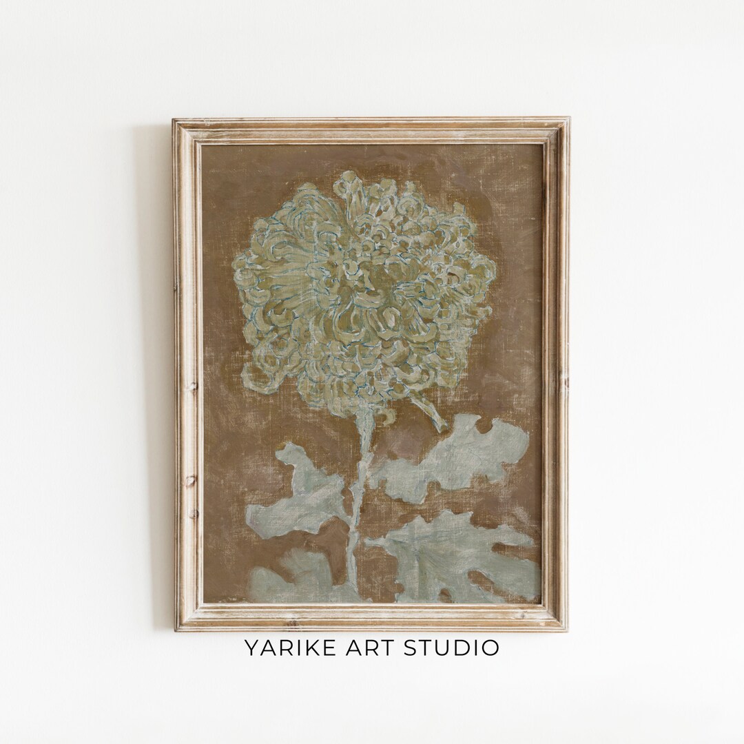 Vintage Aster Flower Art Print | Neutral Floral Wall Decor (digital ...