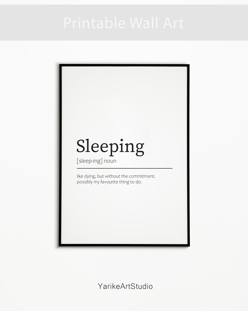 Sleeping Definition Print Bedroom Decor Bedroom Prints Home Etsy