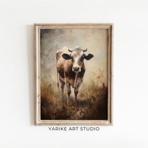 Vintage Cow Print | Neutral Country Wall Art | Cow Art | Rustic Farmhouse Decor | Antique Farmhouse | Oil Painting Downloadable Print 191-AI