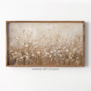 Samsung Frame TV Art, Spring Wildflower Field, Flower Meadow, Warm Tone Landscape, Country Painting, Digital Download Frame TV Art, 140