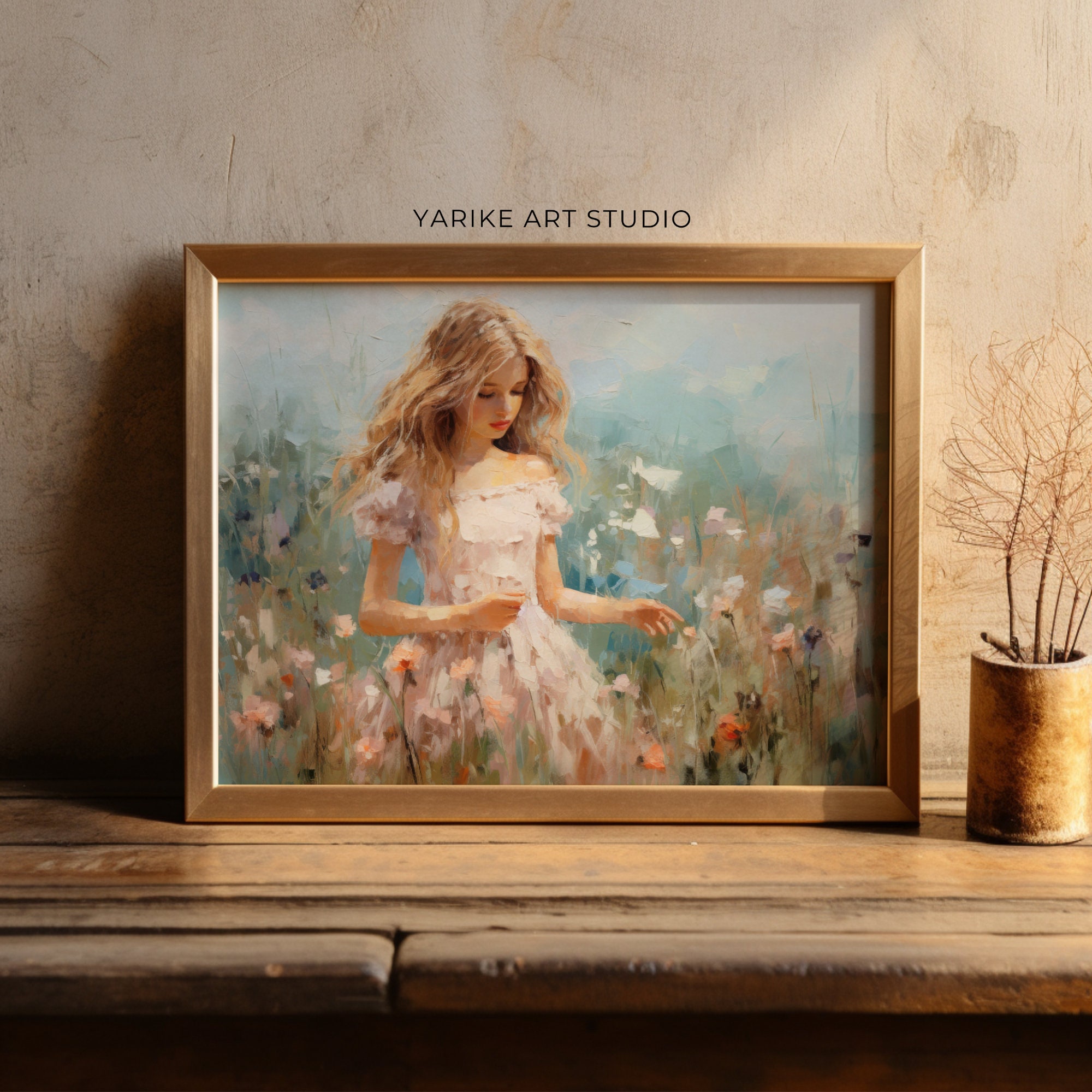 Frau Im Wildblumenfeld Landschaft Gem lde Fr hling Dekor Fr hling Druck Frau Im Wildblumenfeld Landschaft Gem lde Fr hling Dekor Fr hling Druck