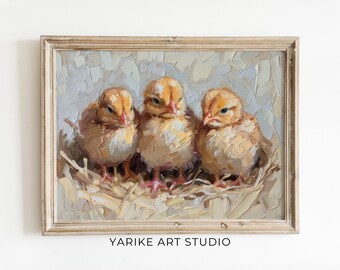 Rustic Baby Chicks Painting, Farmhouse Nursery Decor (Digital Download)