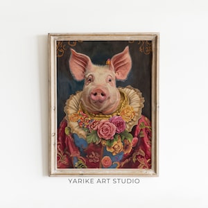 PRINTABLE Pig Portrait Print | Folk Art Pig Painting | Folk Art Prints | Fine Art Poster | Home Office Wall Art Print | YARIKE | 325-AI