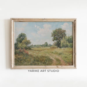 Printable Vintage Landscape Printable Spring Meadow Painting | Download Rustic Country Field Artwork | Spring Print | 662