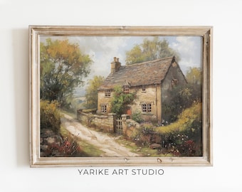 "Vintage Cottage Haus Gemälde, englische Landschaft Kunst (digitaler Download)"
