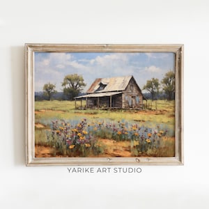 House Print Wildflower Field Landscape Painting Spring Decor Vintage Spring Wall Art Farmhouse Decor Easter Decor Spring Print Digital 604