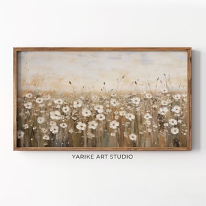 Samsung Frame TV Art, Spring White Wildflower Field, Country Flowers Art, Warm Tone Wildflowers Art, Digital Download Frame TV Art, 132