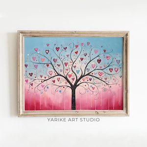 Valentines Day Heart Tree Painting | Valentines Day Gift | Valentines Folk Wall Art | Valentines Day Decor | Folk Art Prints | YARIKE 346-AI