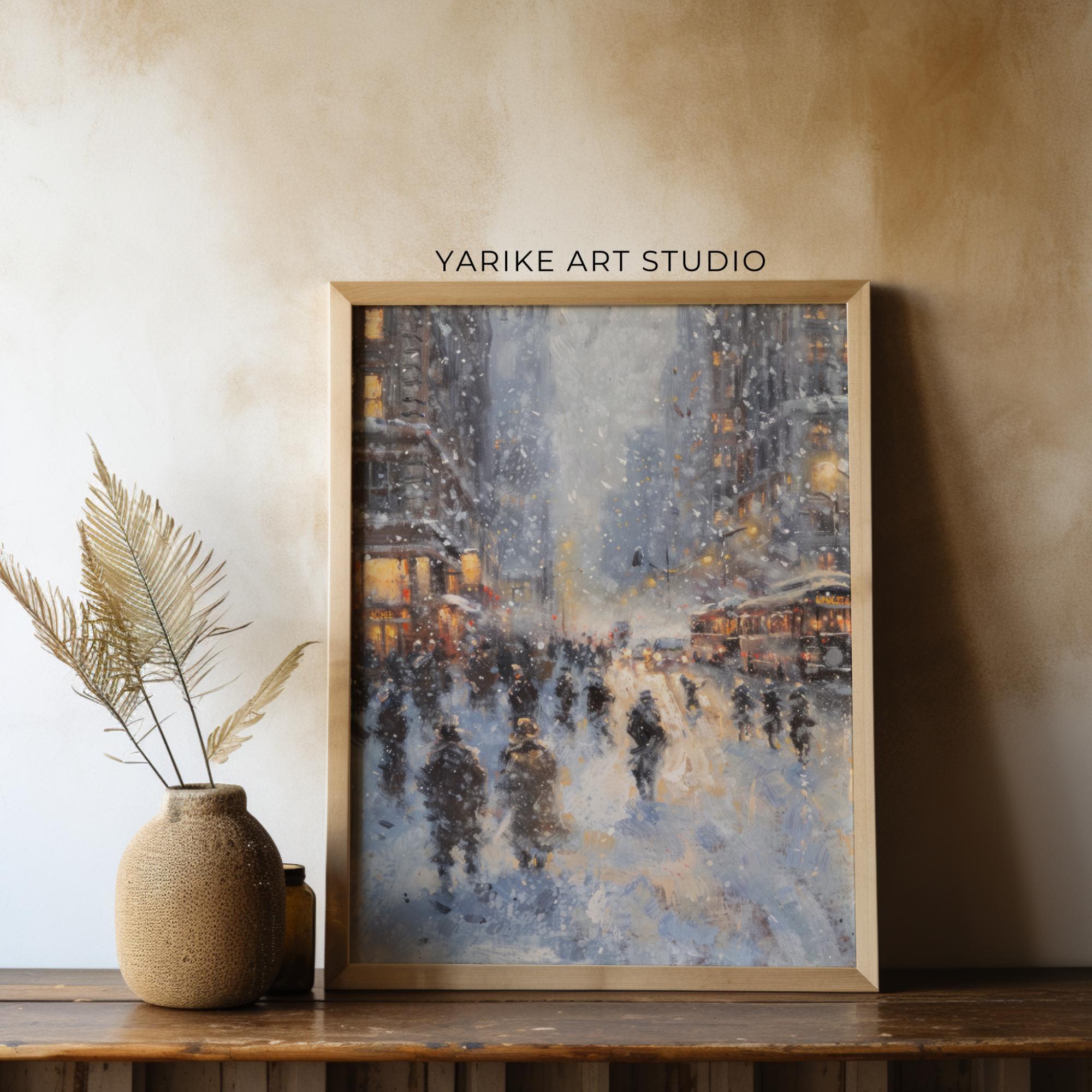 Impressionist Cityscape Print, Vintage Winter City Painting