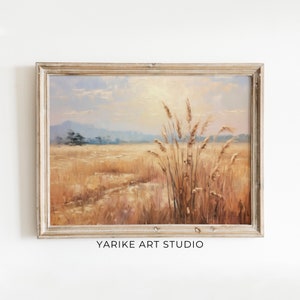 Printable Wheat Field Landscape Oil Painting, Vintage Landscape Art Print, Autumn Print, Country Field Wall Art Digital Download, 468