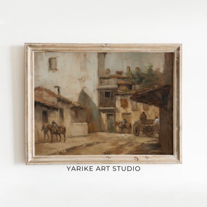 Vintage European Cityscape Oil Painting | Neutral Architecture Wall Art | Moody Urban Skyline Downloadable Print | YARIKE | 250-AI