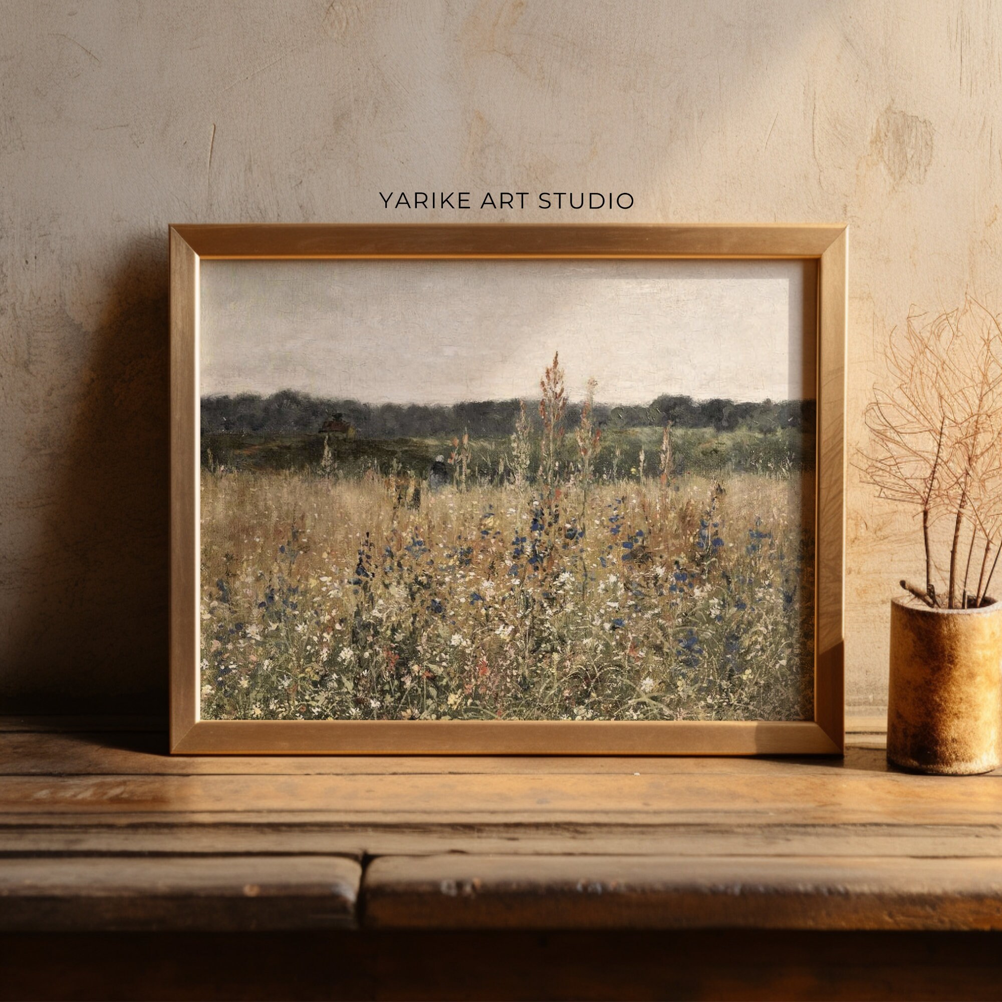 Printable Wildflower Field Landscape Oil Painting, Vintage Landscape ...