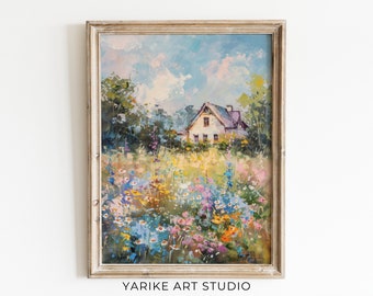 Vintage Wildflower Field Painting | Country Spring Landscape Art (Digital Download)