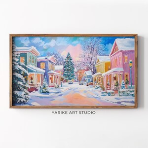 City Christmas Tree Samsung Frame Tv Art, Colorful Winter Town Landscape Frame Tv Screensaver, TV Digital Screensaver, Christmas Decor, 282