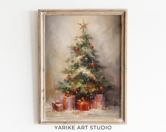 Vintage Christmas Tree Painting, Muted Winter Decor (Digital Download)