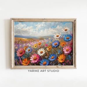 Printable Wildflower Field Landscape Oil Painting | Vintage Landscape Art Print | Country Field Wall Art | Digital Download | 662