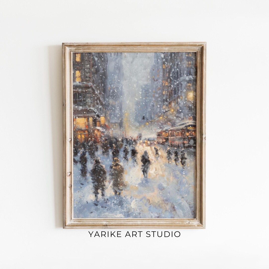 Impressionist Cityscape Print, Vintage Winter City Painting