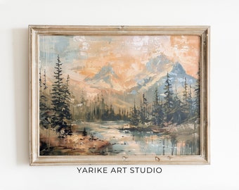 Vintage Mountain Landscape Painting | Moody Country Scenery (Digital Download)
