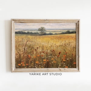 Moody Landscape Print | Vintage PRINTABLE Art | Wildflower Painting | Dark Autumn Print | Vintage Home Decor | Yarike Art Studio | 296-AI