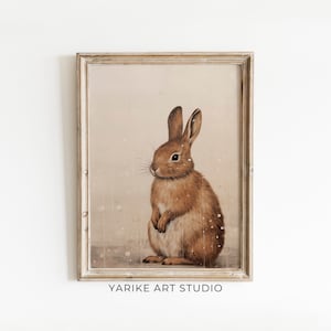 Vintage Winter Rabbit Art Print, Christmas Wall Art, Bunny Oil Painting, Pet Painting, Bunny Christmas Decor Cute | YARIKE | 297-AI
