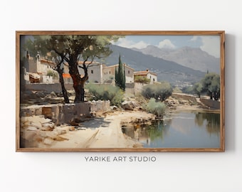 Italian Village Painting | Mediterranean Landscape Frame TV Art (Digital Download)