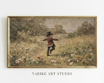 Playful Leprechaun Meadow Samsung TV Frame Art | Vintage Irish Folklore Oil Painting
