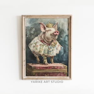 Folk Art Pig King Portrait Print | Pig Watercolor Painting | PRINTABLE Wall Art Print | Folk Art Prints | Fine Art Poster | YARIKE | 324-AI