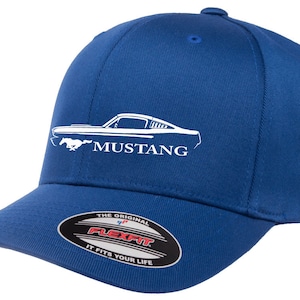 1965 1966 Ford Mustang Fastback Outline Design Flexfit 6277 Baseball Hat Cap
