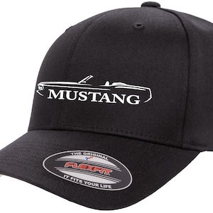 1970 Ford Mustang Convertible Outline Design Flexfit 6277 Baseball Hat Cap