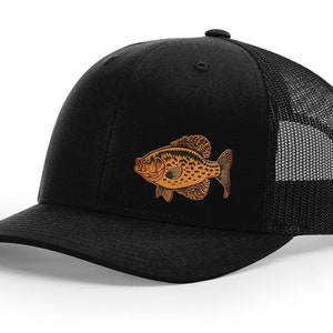 Crappie Fishing Hat Laser Engraved Leather Patch Richardson 112 Snapback Trucker Baseball Cap