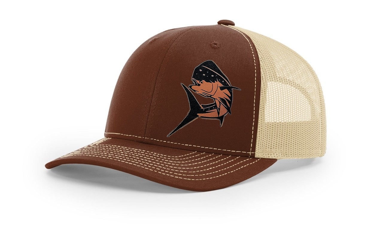 Mahi Mahi Laser Engraved Leather Patch Trucker Hat - Richardson