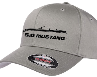 Ford Mustang Convertible Outline Flexfit Hat - 2015-2020 Model Design, Structured Baseball Cap