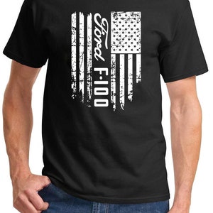Ford F100  Pickup Truck Patriotic Flag Design Tshirt